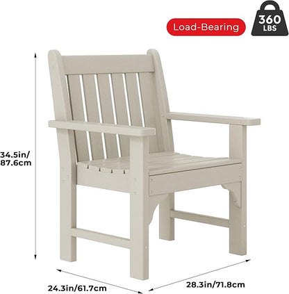 Costaelm Outdoor Dining Arm Chair, Patio HDPE Garden Dining Table Chair, Poly Lumber Waterproof Restaurant Bistro Farmhouse Chairs for Outside Porch Backyard, Sand