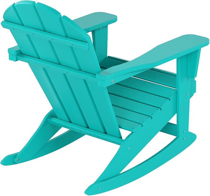 WO WESTIN OUTDOOR HDPE Laguna Outdoor Rocking Poly Adirondack Chair with Side Table 3-Piece Set, Turquoise