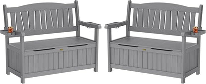 YEFU Outdoor Storage Bench for Patio: Heavy Duty Garden Bench Set of 2 with 96° High Backrest & Oversized Seating - HIPS Weatherproof Patio Bench with Storage for Porch Park Backyard, Grey