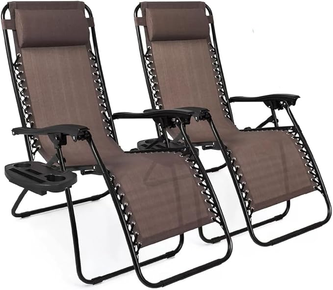 2-Pack Adjustable Zero Gravity Lounge Chair with Steel Mesh Fabric: Reclining Lawn Chair Featuring Comfort Pillow - Photo 1
