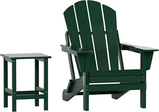 WO WESTIN OUTDOOR HDPE Laguna Outdoor Poly Adirondack Chair with Side Table, Dark Green