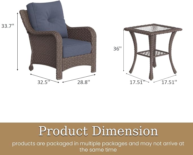 3 Piece Patio Furniture Set, All-Weather Wicker Outdoor Conversation Set with Rattan Chair and 6 Inch Thick Cushions - Photo 2