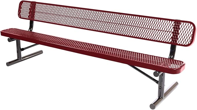 COATEDOUTDOORFURNITURE Coated Outdoor Furniture Heavy-Duty Portable Outdoor Bench Thermoplastic Coated, Expanded Metal, Commercial-Grade Seating, Made in America (Portable with Back, 8 Ft, Burgundy)