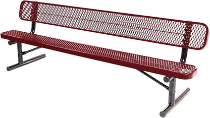 COATEDOUTDOORFURNITURE Coated Outdoor Furniture Heavy-Duty Portable Outdoor Bench Thermoplastic Coated, Expanded Metal, Commercial-Grade Seating, Made in America (Portable with Back, 8 Ft, Burgundy)
