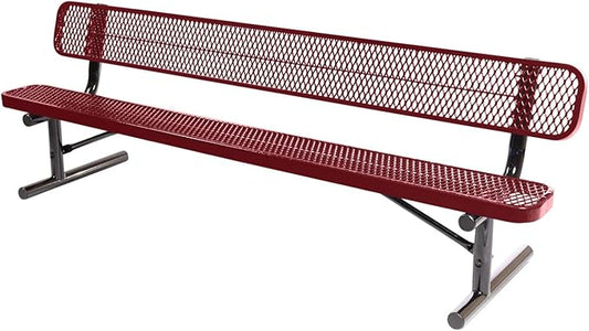 COATEDOUTDOORFURNITURE Coated Outdoor Furniture Heavy-Duty Portable Outdoor Bench Thermoplastic Coated, Expanded Metal, Commercial-Grade Seating, Made in America (Portable with Back, 8 Ft, Burgundy)