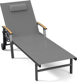 Ciokea Outdoor Lounge Chair with Pillow, 5-Position Aluminum Chaise Lounge with Wheels & Armrests - Photo 1