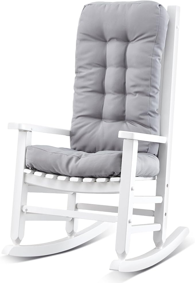 Kids Rocking Chair Cushion Pad Set Toddler Rocking Chair Indoor Outdoor Wooden Rocker Child Patio Rocker for Porch Balcony Lawn Indoor Outdoor(White,Ages 6-10)