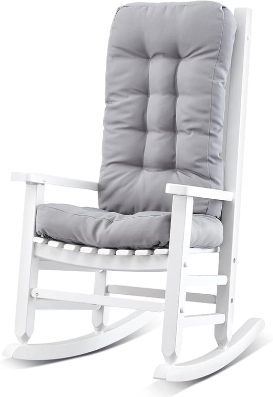 Kids Rocking Chair Cushion Pad Set Toddler Rocking Chair Indoor Outdoor Wooden Rocker Child Patio Rocker for Porch Balcony Lawn Indoor Outdoor(White,Ages 6-10)
