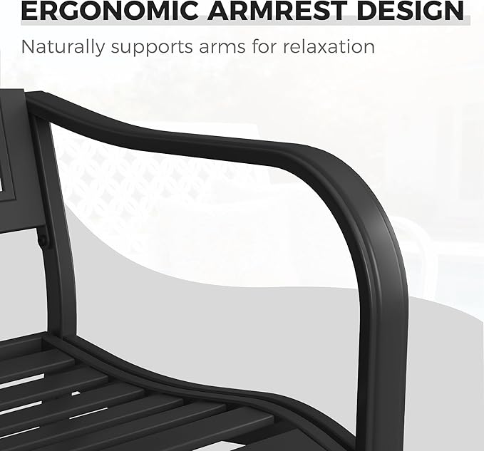 Grand patio 50" Outdoor Bench, Garden Benches with Anti-Rust Metal Powder Coated Frame, Patio Bench for Front Porch Park Outside Furniture Decor, Black