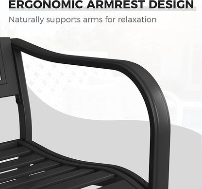 Grand patio 50" Outdoor Bench, Garden Benches with Anti-Rust Metal Powder Coated Frame, Patio Bench for Front Porch Park Outside Furniture Decor, Black