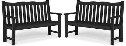 Stoog All-Weather Outdoor Benches Set of 2, Never Fade & Rust-Proof HIPS Plastic Garden Bench, 800lb Capacity, Used for Patio, Backyard, Porch, Black