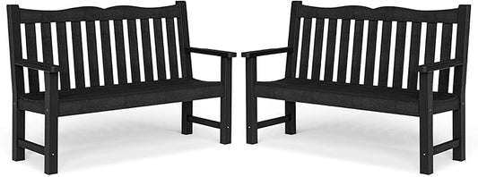 Stoog All-Weather Outdoor Benches Set of 2, Never Fade & Rust-Proof HIPS Plastic Garden Bench, 800lb Capacity, Used for Patio, Backyard, Porch, Black