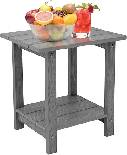 Outdoor Side Table, Weather Resistant Double Small Adirondack Side Table, Outdoor Indoor End Table for Chair, 17" Patio Table for Pool, Deck and Porch, Black (Item2, Grey)
