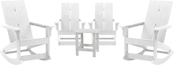 Flash Furniture Set of 4 Finn Modern Commercial Grade Adirondack Rocking Chairs - All-Weather White Poly Resin Wood - Photo 1