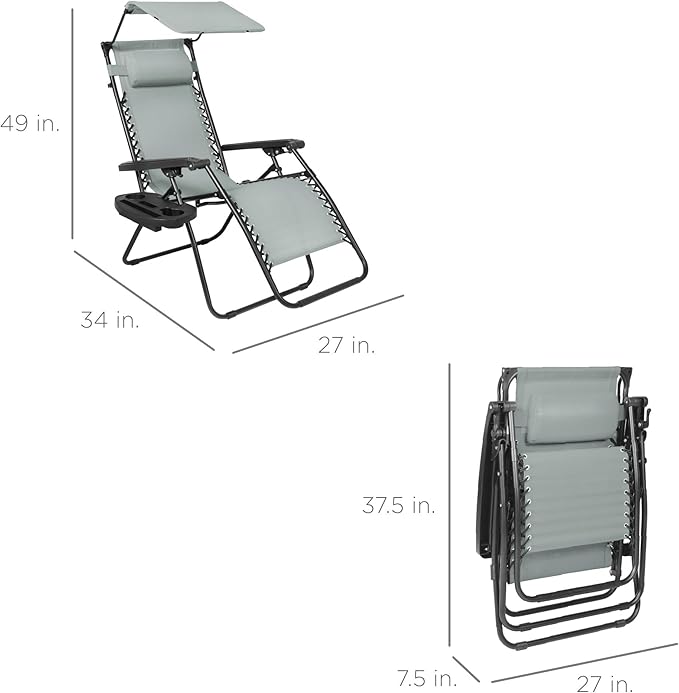 Best Choice Products Folding Zero Gravity Outdoor Recliner Patio Lounge Chair w/Adjustable Canopy Shade, Headrest - Photo 3