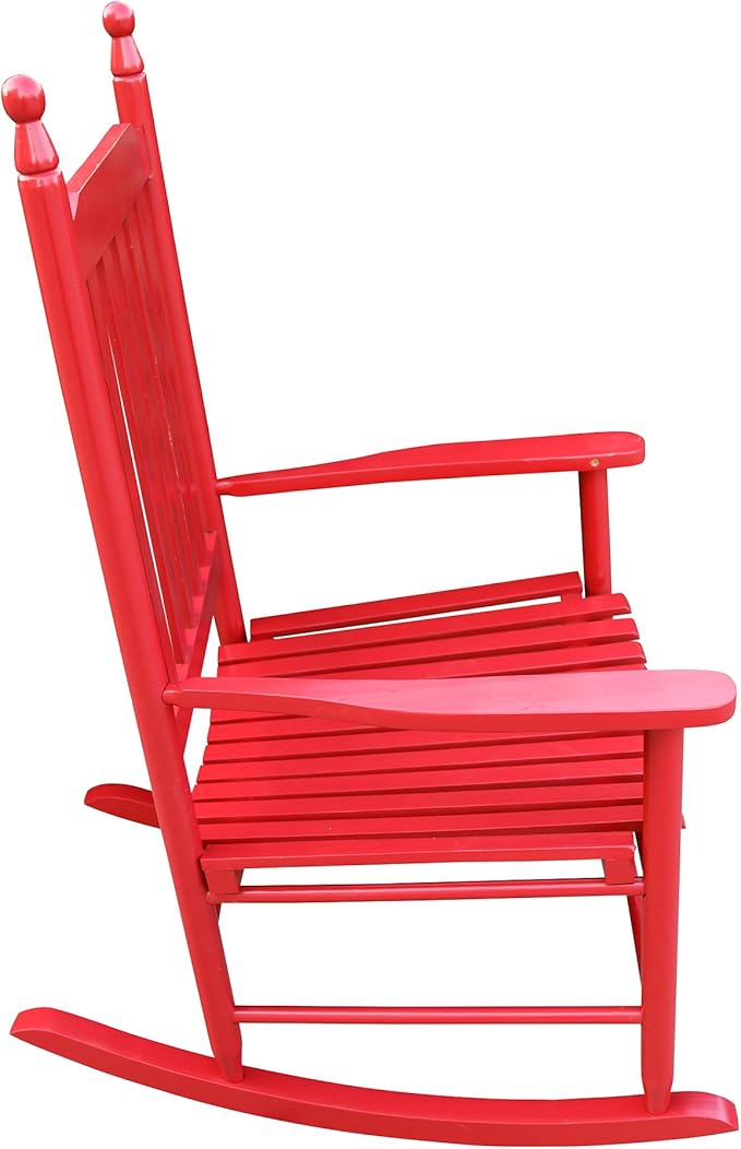 Henf Wooden Rocking Chair Outdoor Porch Rocker Chair, Populus Wood Frame Patio Rocking Chair for Garden, Lawn, Balcony, Backyard, Load Bearing 280 lbs (red)