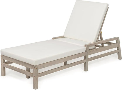 Merax Outdoor Chaise Lounge Chair Set of 2, Patio Lounge Chairs for Outside, Acacia Wood Lounge Chairs with Beige Cushions, Poly Lounge Chair with 5 Position for Poolside, Deck, Grey