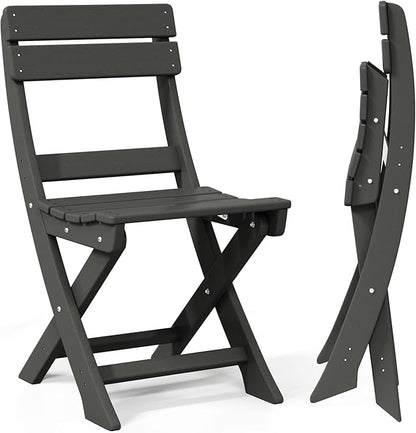 Costaelm Outdoor Patio Modern Folding Dining Chair, HDPE Armless Poly Lumber Plastic Outdoor Chairs Restaurant Bistro Dining Table Chair for Outside Porch Backyard Garden, Gray