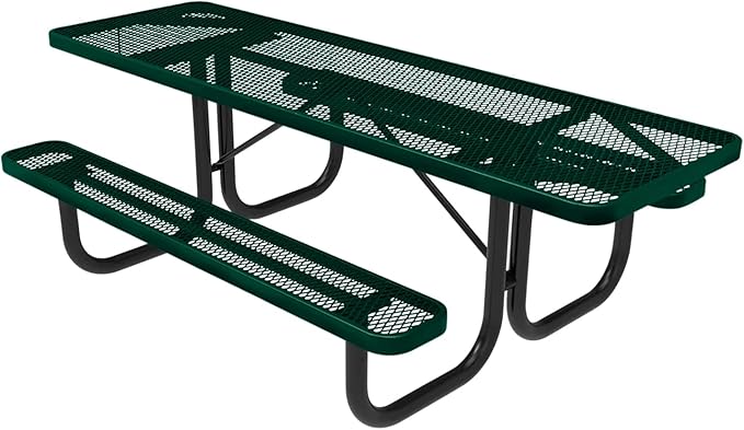 COATEDOUTDOORFURNITURE T8H2-DGRN Heavy Duty Rectangular Portable Picnic Table, Handicap Accessible on Both Ends, 8 Ft - Photo 1