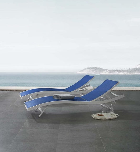 Modway Glimpse Outdoor Patio Mesh Chaise Lounge Set of 2 in White Navy