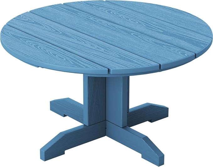 SERWALL 36'' Round Outdoor Coffee Table - HDPE Weatherproof Patio Table for Balcony, Garden, Backyard (Blue) - Photo 8