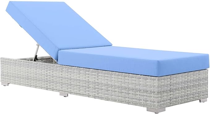 Modway Convene Wicker Rattan Outdoor Patio Chaise Lounge Chair in Light Gray Light Blue