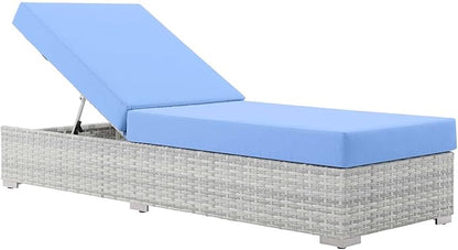 Modway Convene Wicker Rattan Outdoor Patio Chaise Lounge Chair in Light Gray Light Blue