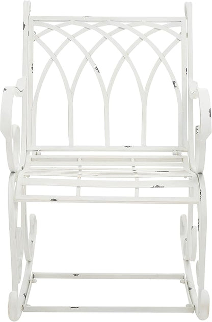 SAFAVIEH Outdoor Collection Medrano Victorian Antique White Wrought Iron Rocking Chair
