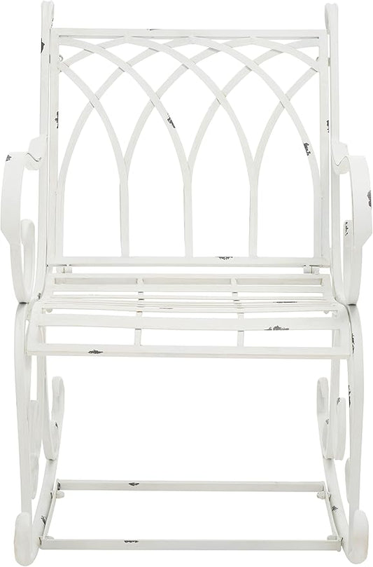 SAFAVIEH Outdoor Collection Medrano Victorian Antique White Wrought Iron Rocking Chair