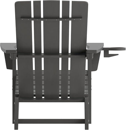Flash Furniture Halifax Adirondack Chair with Cup Holder, Weather Resistant Poly Resin Adirondack Chair, Gray, Set of 1