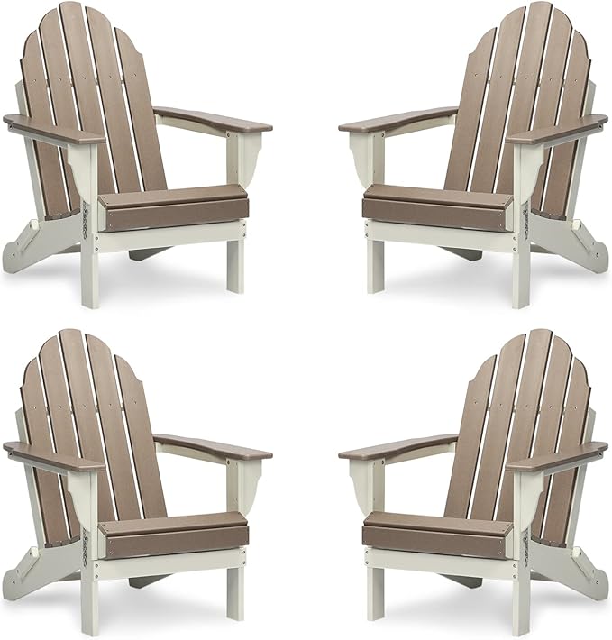 Aoodor HDPE Outdoor All-Weather Folding Adirondack Chair for Patio, Garden, Backyard, Lawn, Fire Pit, Set of 4, Brown