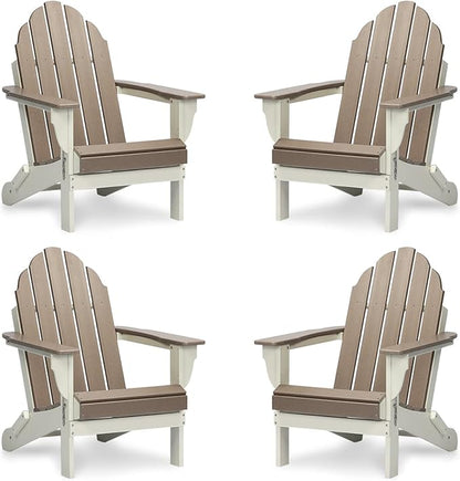 Aoodor HDPE Outdoor All-Weather Folding Adirondack Chair for Patio, Garden, Backyard, Lawn, Fire Pit, Set of 4, Brown