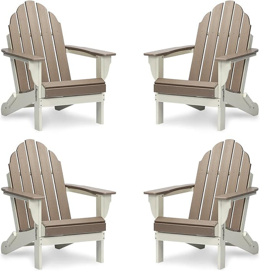 Aoodor HDPE Outdoor All-Weather Folding Adirondack Chair for Patio, Garden, Backyard, Lawn, Fire Pit, Set of 4, Brown