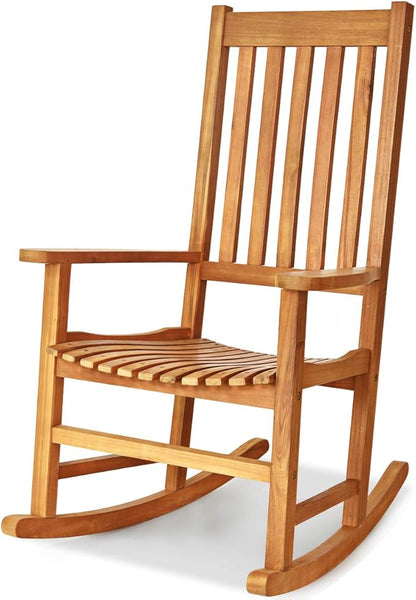 LDAILY Moccha Outdoor Rocking Chair, Acacia Wood Frame, Porch Rocker for Garden, Lawn, Balcony, Backyard and Patio (1, Natural)