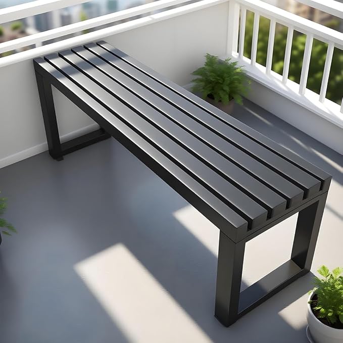 Metal Garden Bench Outdoor Seat 2-Person Patio Benches Park Bench Backless Chair Front Porch Seat 3.3ft 3.9ft 4.9ft 5.9ft Weatherproof Chair for Yard Porch Lawn(Black,4.9ft)