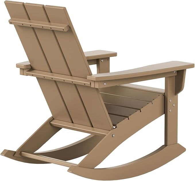 WestinTrends Ashore Patio Rocking Chair, All Weather Poly Lumber Plank Adirondack Rocker Chair, Modern Farmhouse Outdoor Rocking Chairs for Porch Garden Backyard and Indoor, Weathered Wood