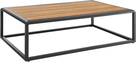 Modway Stance Outdoor Patio Contemporary Modern Wood Grain Aluminum Coffee Table in Gray Natural