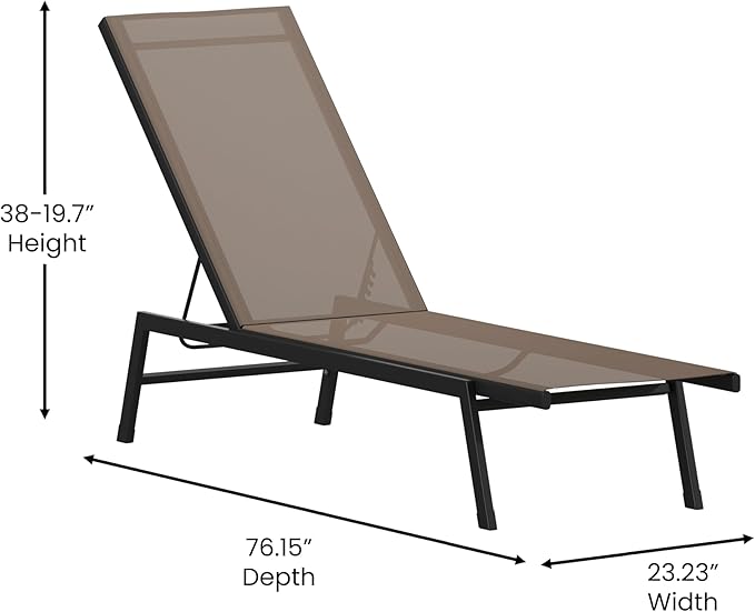 Flash Furniture Brazos Set of 2 Adjustable Chaise Lounge Chairs, Outdoor Five-Position Recliners, All Weather, Black/Brown