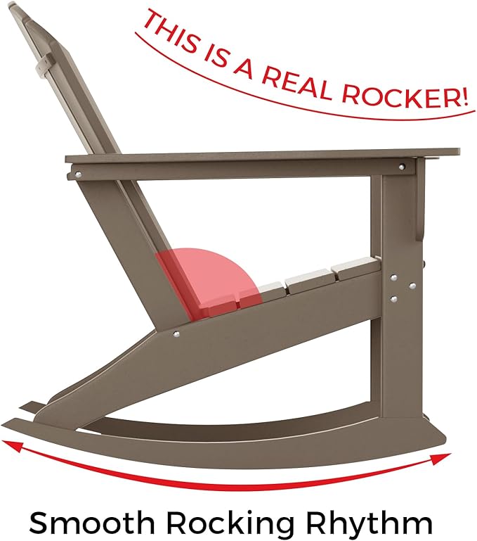 Costaelm Outdoor Adirondack Chair, All Weather Resistant Lawn Chairs Balcony Chair and Fire Pit Chairs, Deck Chairs Outdoor Porch Rocking Chair High Back HDPE Poly Lumber, Weathered Wood