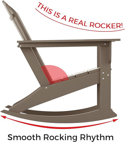 Costaelm Outdoor Adirondack Chair, All Weather Resistant Lawn Chairs Balcony Chair and Fire Pit Chairs, Deck Chairs Outdoor Porch Rocking Chair High Back HDPE Poly Lumber, Weathered Wood