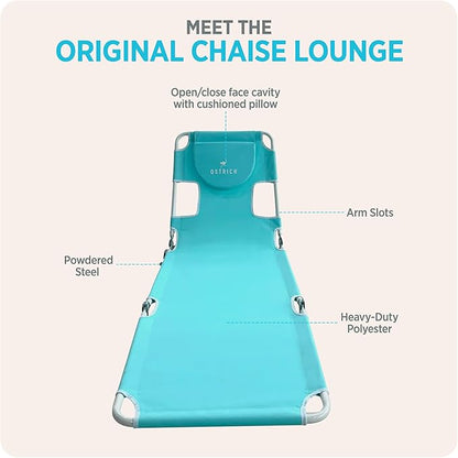 Ostrich the Original Chaise 72 x 22 Inch Lounge Portable Reclining Lounger, Outdoor Patio, Beach, Lawn, Camping, or Pool Tanning Chair, Aqua