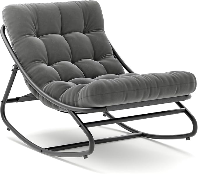 Outdoor Rocking Chair, with Thick Waterproof Cushion, Adjustable Metal Frame Patio Rocker for Garden, Poolside, Balcony, or Backyard, Comfortable Modern Design