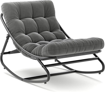 Outdoor Rocking Chair, with Thick Waterproof Cushion, Adjustable Metal Frame Patio Rocker for Garden, Poolside, Balcony, or Backyard, Comfortable Modern Design