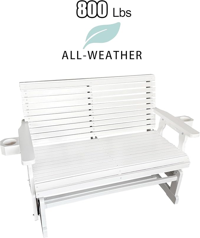 Fortune Candy Patio Glider with Cup Holders, High Roll Back and Deep Contoured Seat,Heavy Duty 800 Lb (White, 2-Seater) - Photo 3