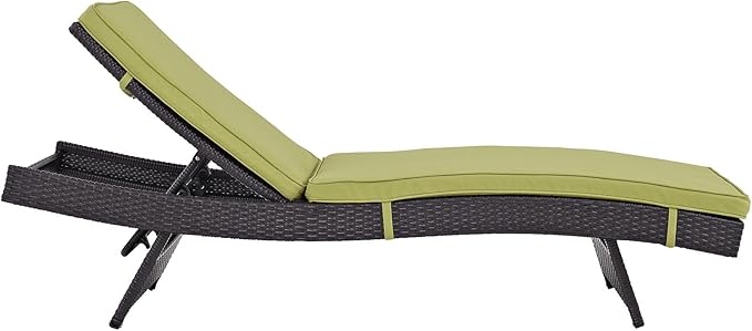 Modway Convene Wicker Rattan Outdoor Patio Chaise Lounge Chairs in Espresso Peridot - Set of 4