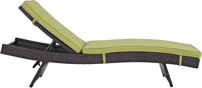 Modway Convene Wicker Rattan Outdoor Patio Chaise Lounge Chairs in Espresso Peridot - Set of 4