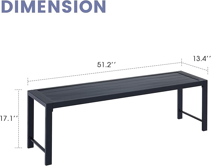 VICLLAX 2 Pieces Outdoor Garden Backless Bench, 51.2" Metal Bench Steel Frame for Porch, Lawn, Balcony, Backyard and Park, Black