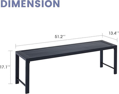 VICLLAX 2 Pieces Outdoor Garden Backless Bench, 51.2" Metal Bench Steel Frame for Porch, Lawn, Balcony, Backyard and Park, Black