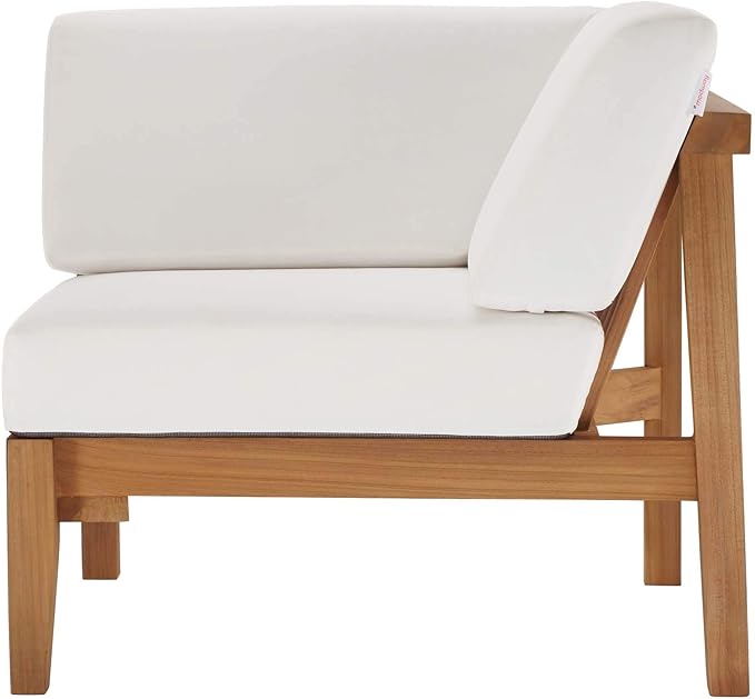 Modway Bayport Outdoor Patio Teak Wood Corner Chair in Natural White - Photo 6
