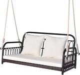 HAPPYGRILL Wicker Porch Swing, 2-Person Outdoor Patio Hanging Chair with Cushions, Metal Frame - Photo 1